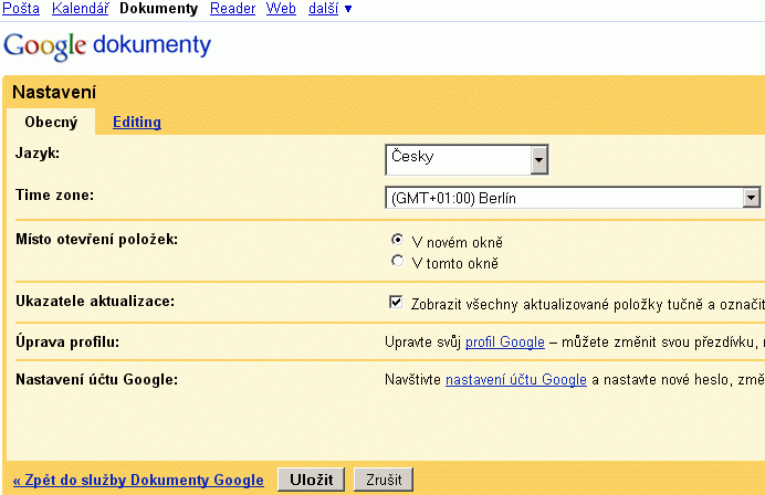 Dokumenty Google - nastaven